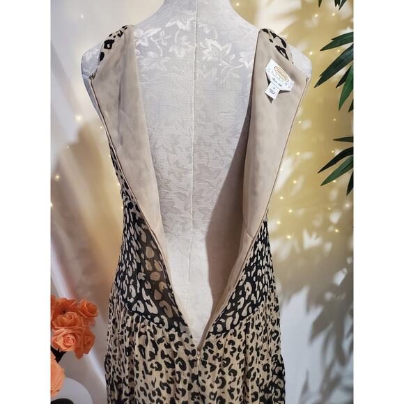 Talbots Vtg 100% Silk Tiered Leopard Animal Print Midi Dress Size 6P Sleeveless - Picture 7 of 12